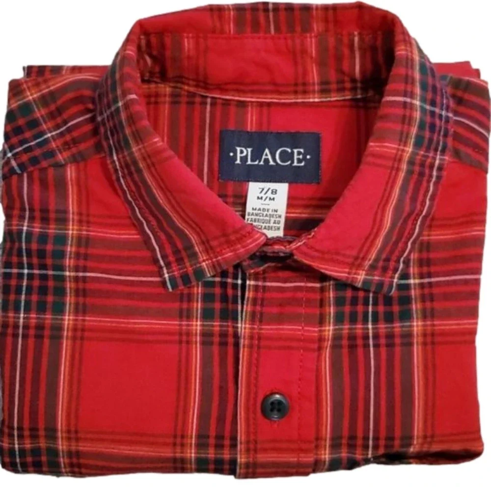 The Children's Place Boy's Long Sleeve Plaid Button Down Size 7/8